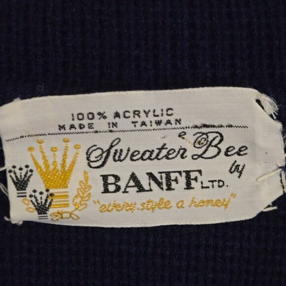 Banff Vintage Sweater Bee Classic Navy Sweater Blazer Gold Buttons Size 42 - Picture 5 of 6